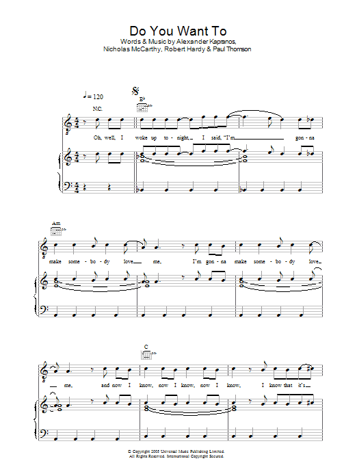 Franz Ferdinand Do You Want To sheet music notes and chords arranged for Piano Chords/Lyrics
