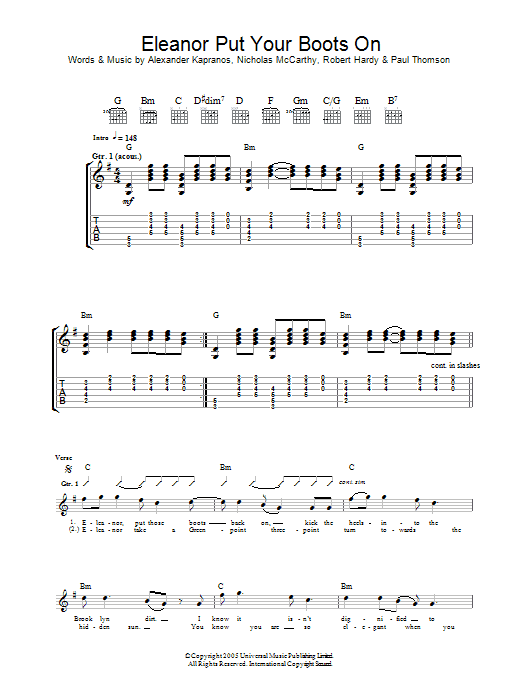 Franz Ferdinand Eleanor Put Your Boots On sheet music notes and chords arranged for Guitar Tab