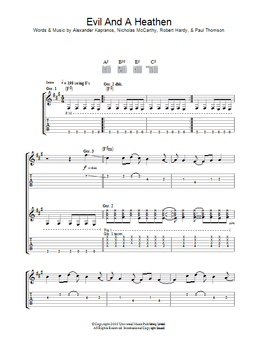Franz Ferdinand Evil And A Heathen sheet music notes and chords arranged for Guitar Tab