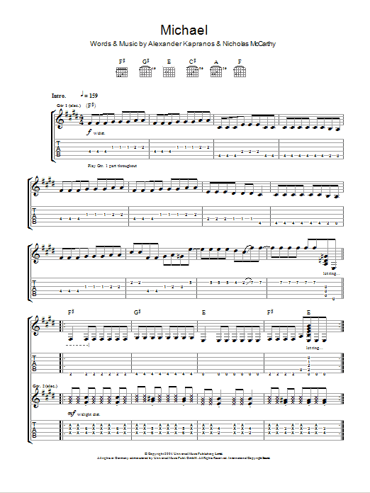 Franz Ferdinand Michael sheet music notes and chords arranged for Guitar Chords/Lyrics