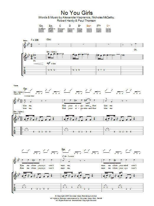 Franz Ferdinand No You Girls sheet music notes and chords arranged for Guitar Tab