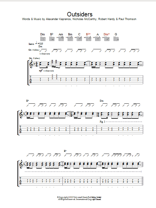 Franz Ferdinand Outsiders sheet music notes and chords arranged for Guitar Tab