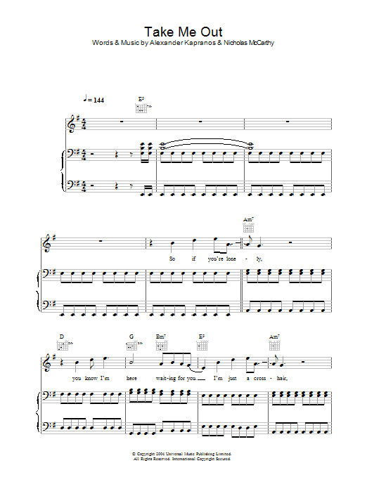 Franz Ferdinand Take Me Out sheet music notes and chords arranged for Easy Piano