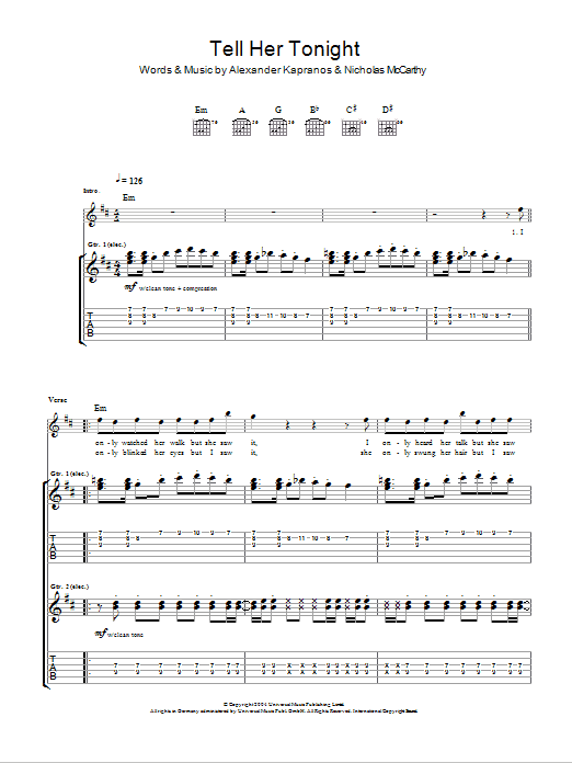 Franz Ferdinand Tell Her Tonight sheet music notes and chords arranged for Guitar Tab