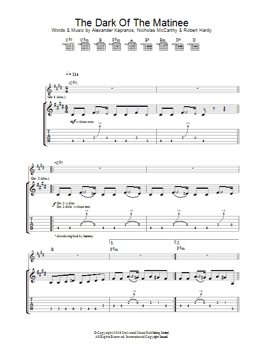 Franz Ferdinand The Dark Of The Matinee sheet music notes and chords arranged for Guitar Tab