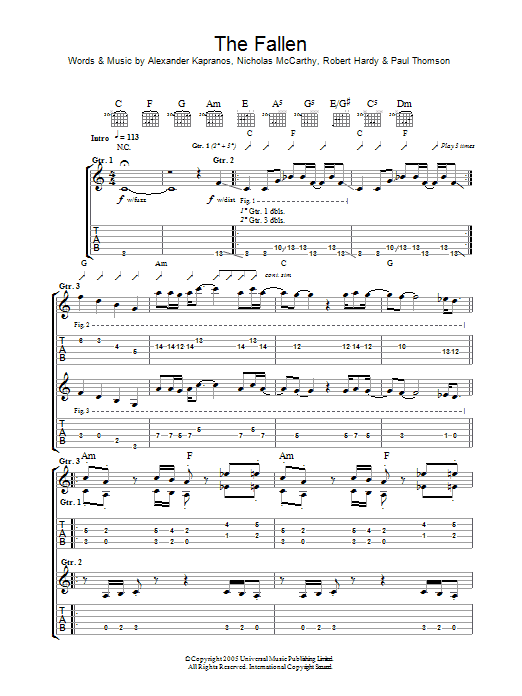 Franz Ferdinand The Fallen sheet music notes and chords arranged for Guitar Tab