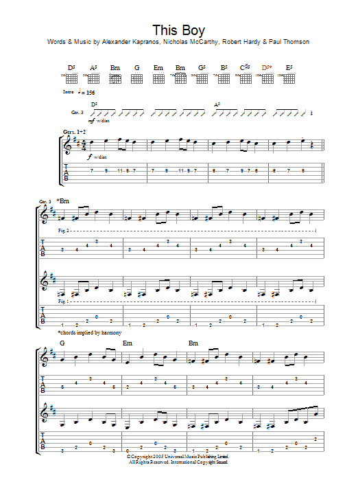 Franz Ferdinand This Boy sheet music notes and chords arranged for Guitar Tab