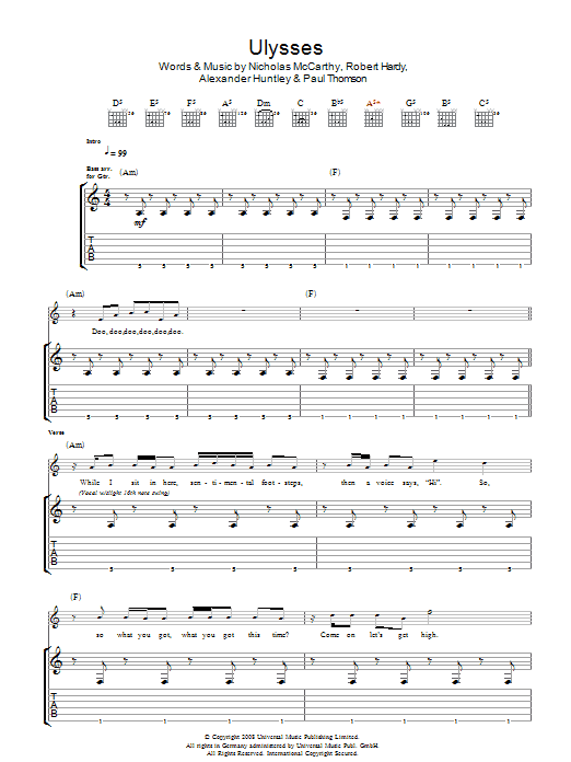 Franz Ferdinand Ulysses sheet music notes and chords arranged for Guitar Tab