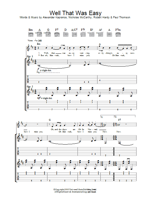 Franz Ferdinand Well That Was Easy sheet music notes and chords arranged for Guitar Chords/Lyrics