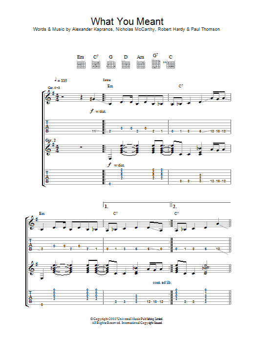 Franz Ferdinand What You Meant sheet music notes and chords arranged for Guitar Chords/Lyrics