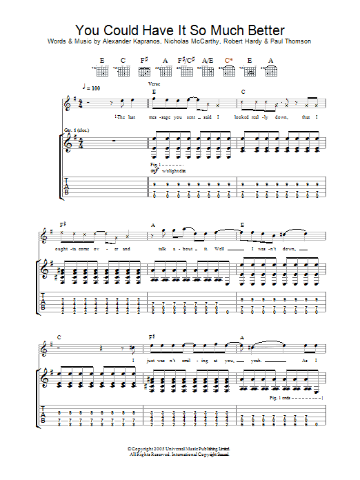Franz Ferdinand You Could Have It So Much Better sheet music notes and chords arranged for Guitar Tab