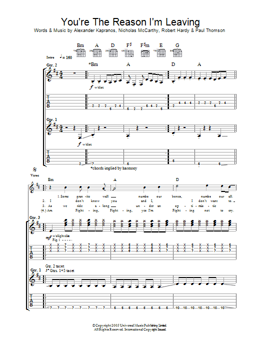 Franz Ferdinand You're The Reason I'm Leaving sheet music notes and chords arranged for Guitar Tab
