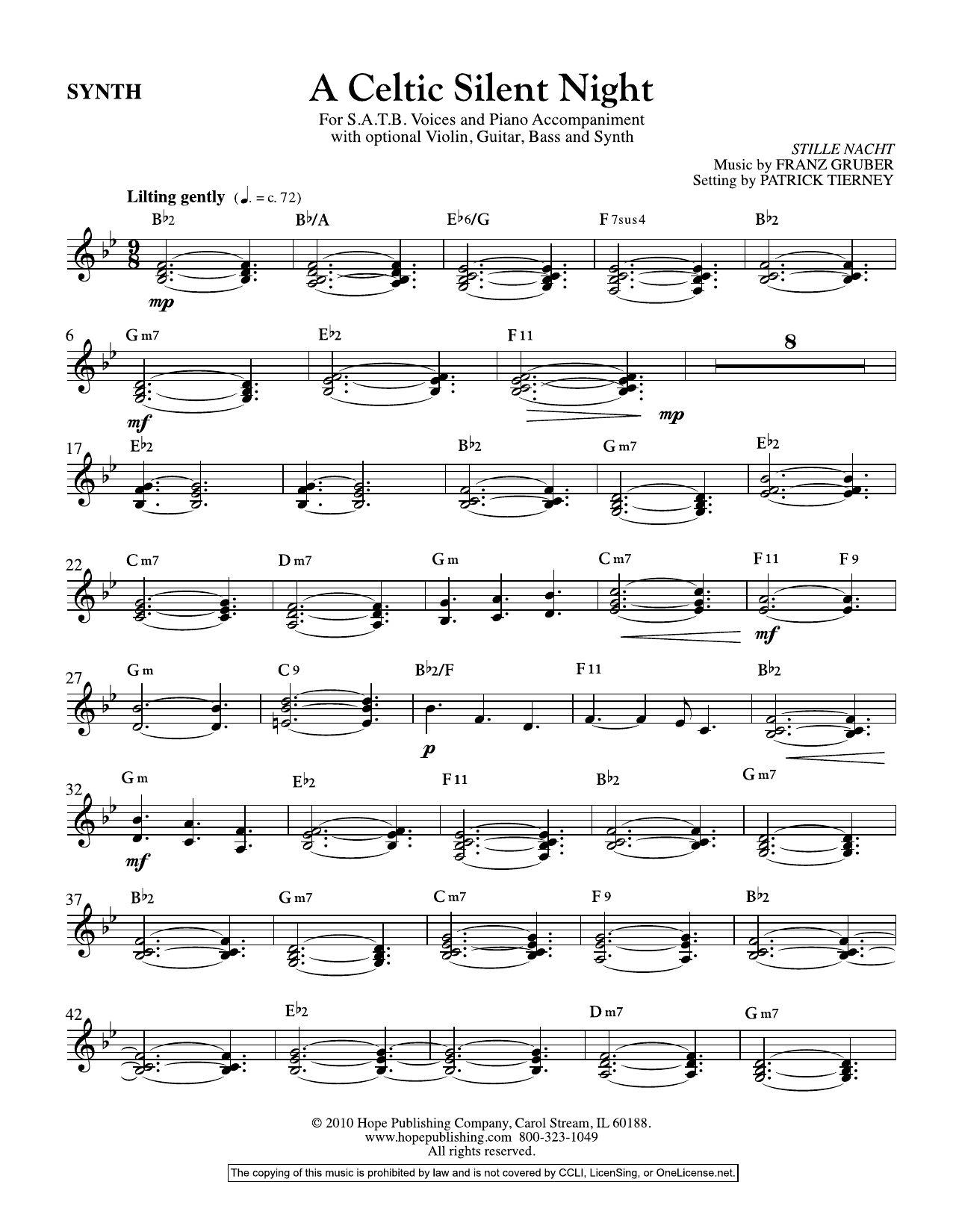 Franz Gruber A Celtic Silent Night - Synthesizer sheet music notes and chords arranged for Choir Instrumental Pak