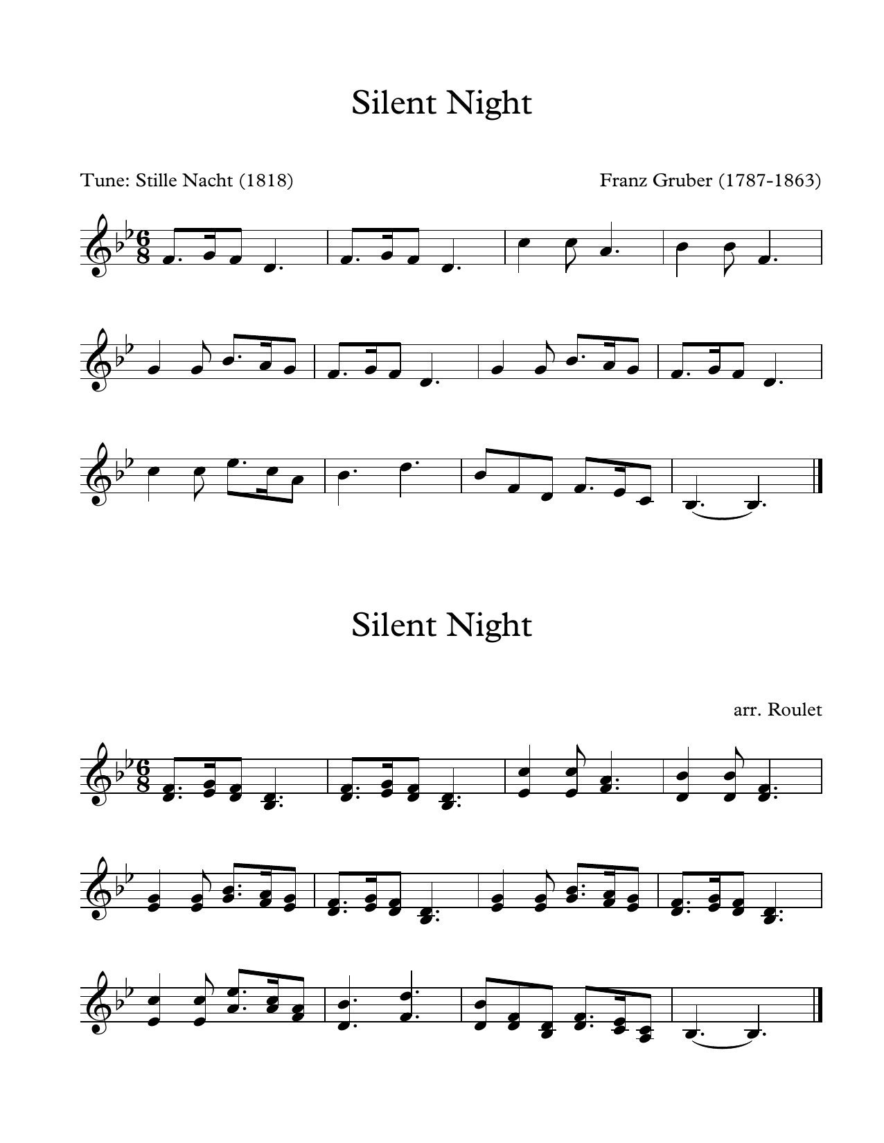 Franz Gruber Silent Night (arr. Patrick Roulet) sheet music notes and chords arranged for Marimba Solo