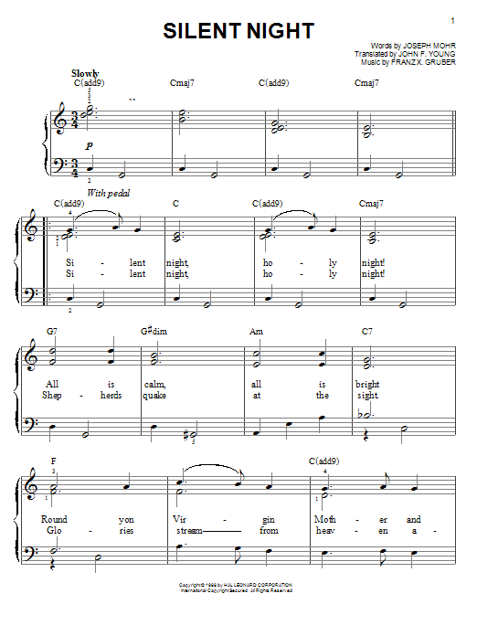Franz Gruber Silent Night sheet music notes and chords arranged for Easy Guitar