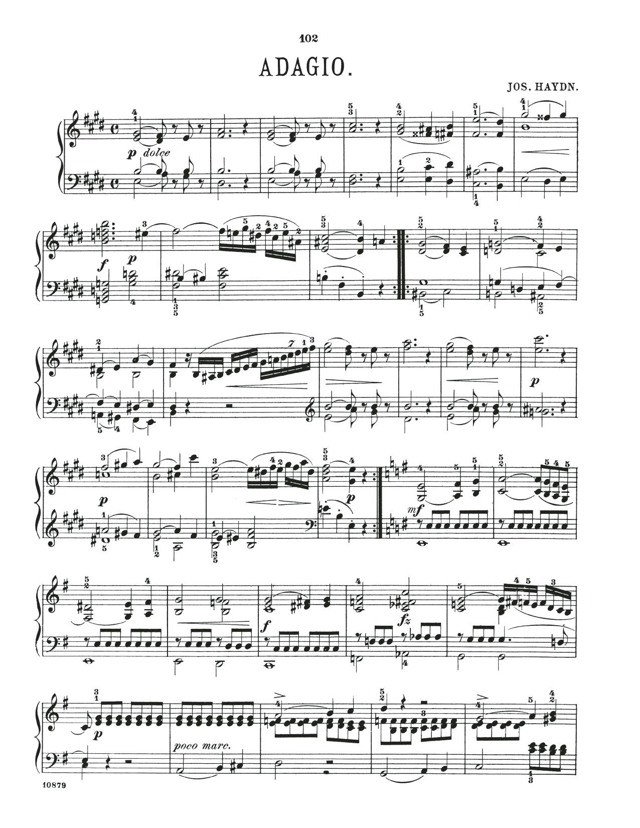 Franz Joseph Haydn Adagio In E Major sheet music notes and chords arranged for Piano Solo