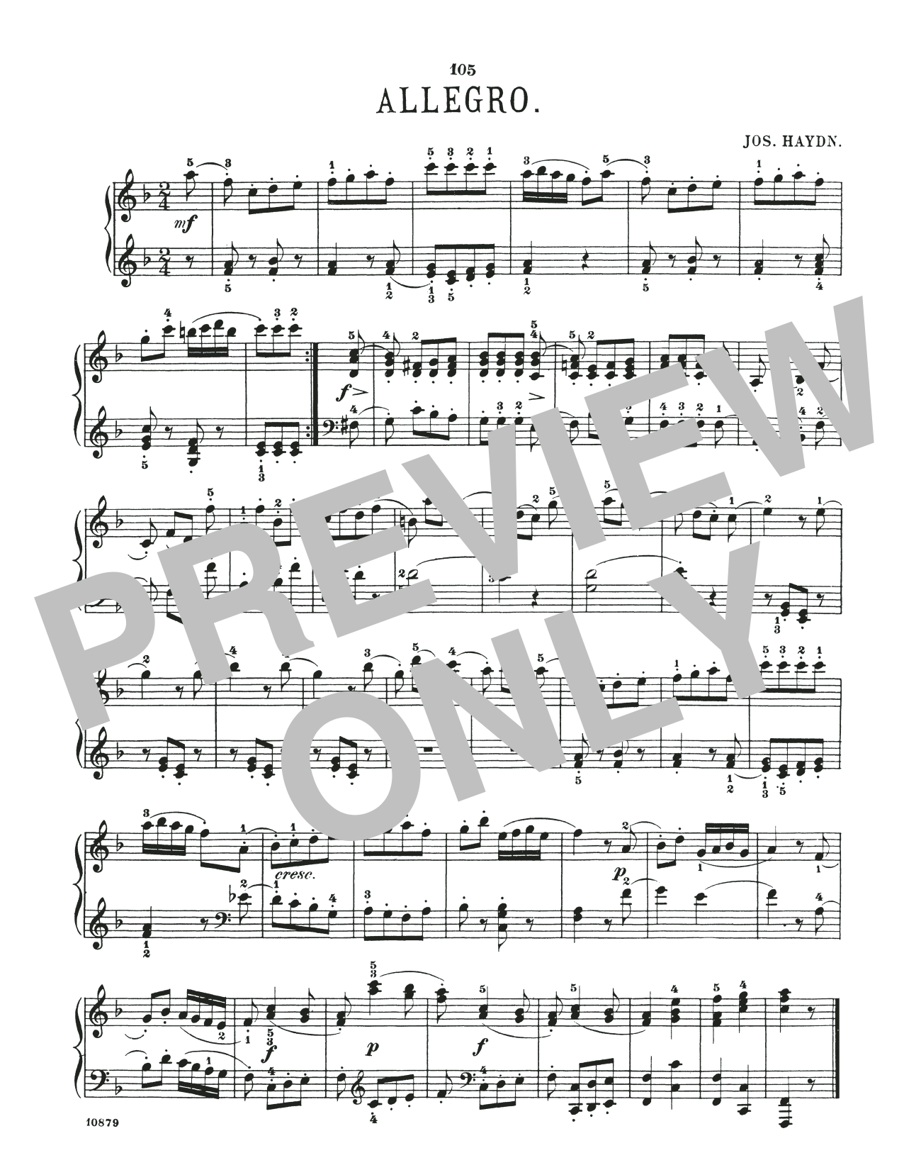 Franz Joseph Haydn Allegro In F Major sheet music notes and chords arranged for Piano Solo