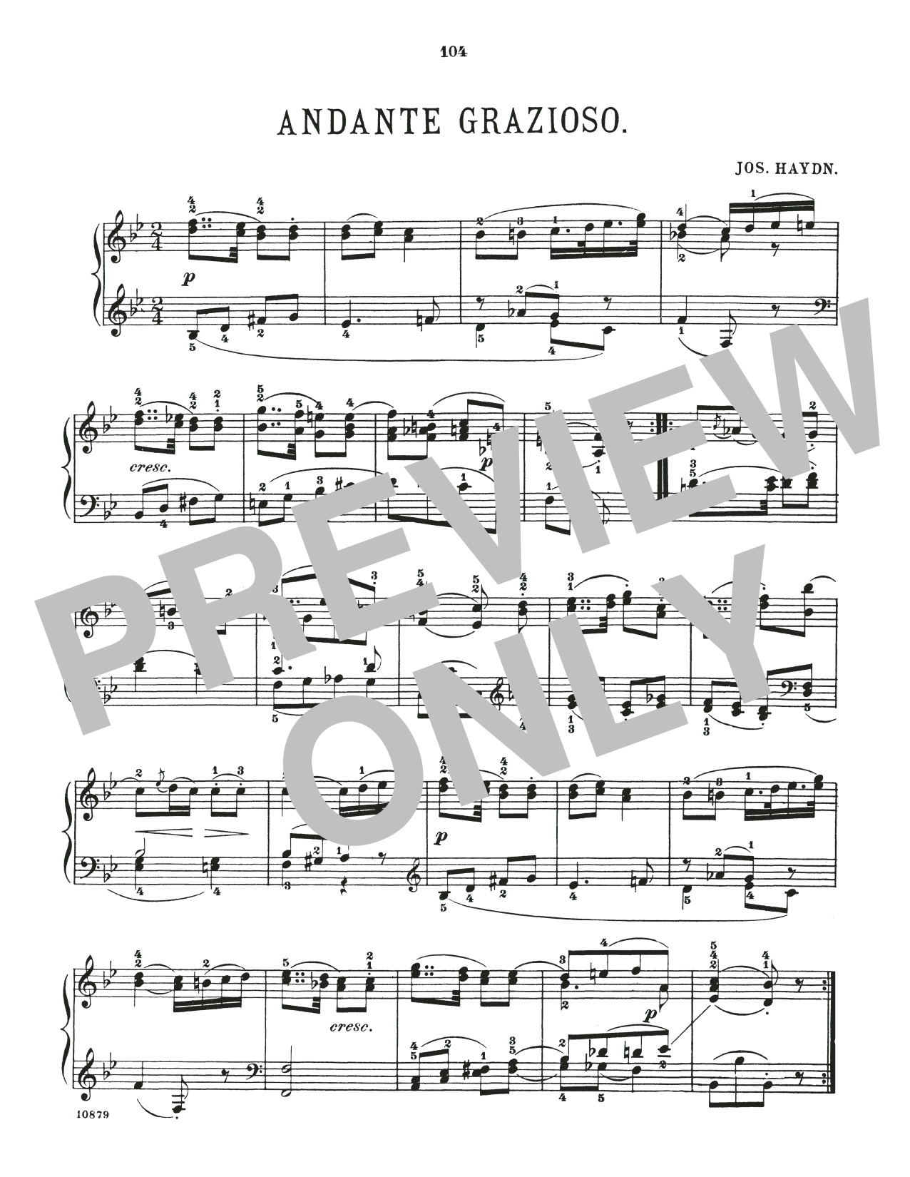Franz Joseph Haydn Andante Grazioso In B-Flat Major sheet music notes and chords arranged for Piano Solo