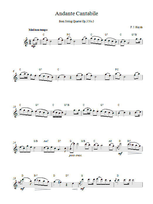 Franz Joseph Haydn Andante sheet music notes and chords arranged for Easy Piano