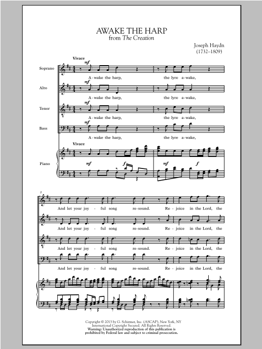 Franz Joseph Haydn Awake The Harp sheet music notes and chords arranged for SATB Choir