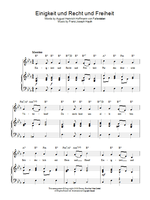 Franz Joseph Haydn Einigkeit Und Recht Und Freiheit (German National Anthem) sheet music notes and chords arranged for Piano, Vocal & Guitar Chords