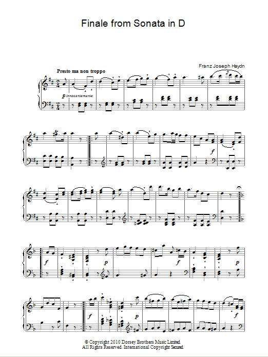 Franz Joseph Haydn Finale From Sonata In D sheet music notes and chords arranged for Piano Solo