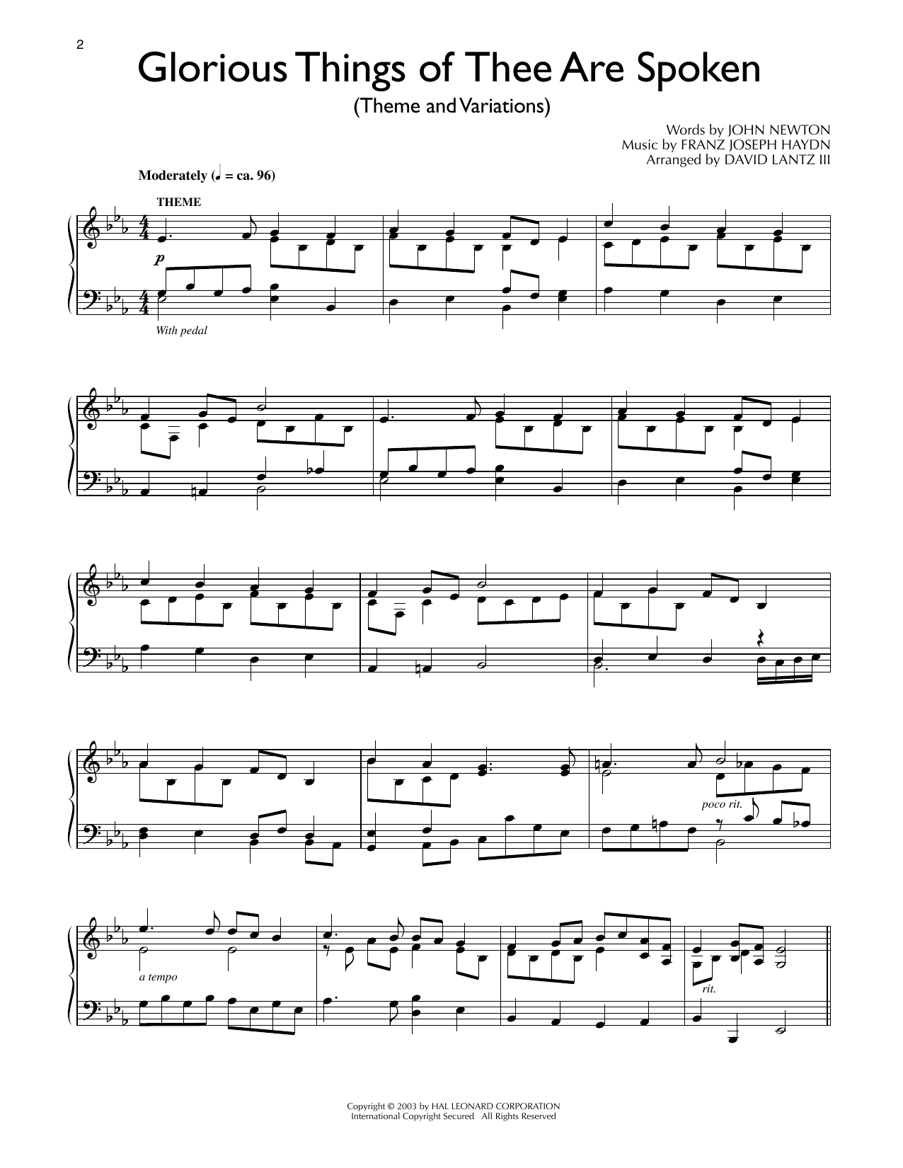 Franz Joseph Haydn Glorious Things Of Thee Are Spoken (arr. David Lantz III) sheet music notes and chords arranged for Piano Solo