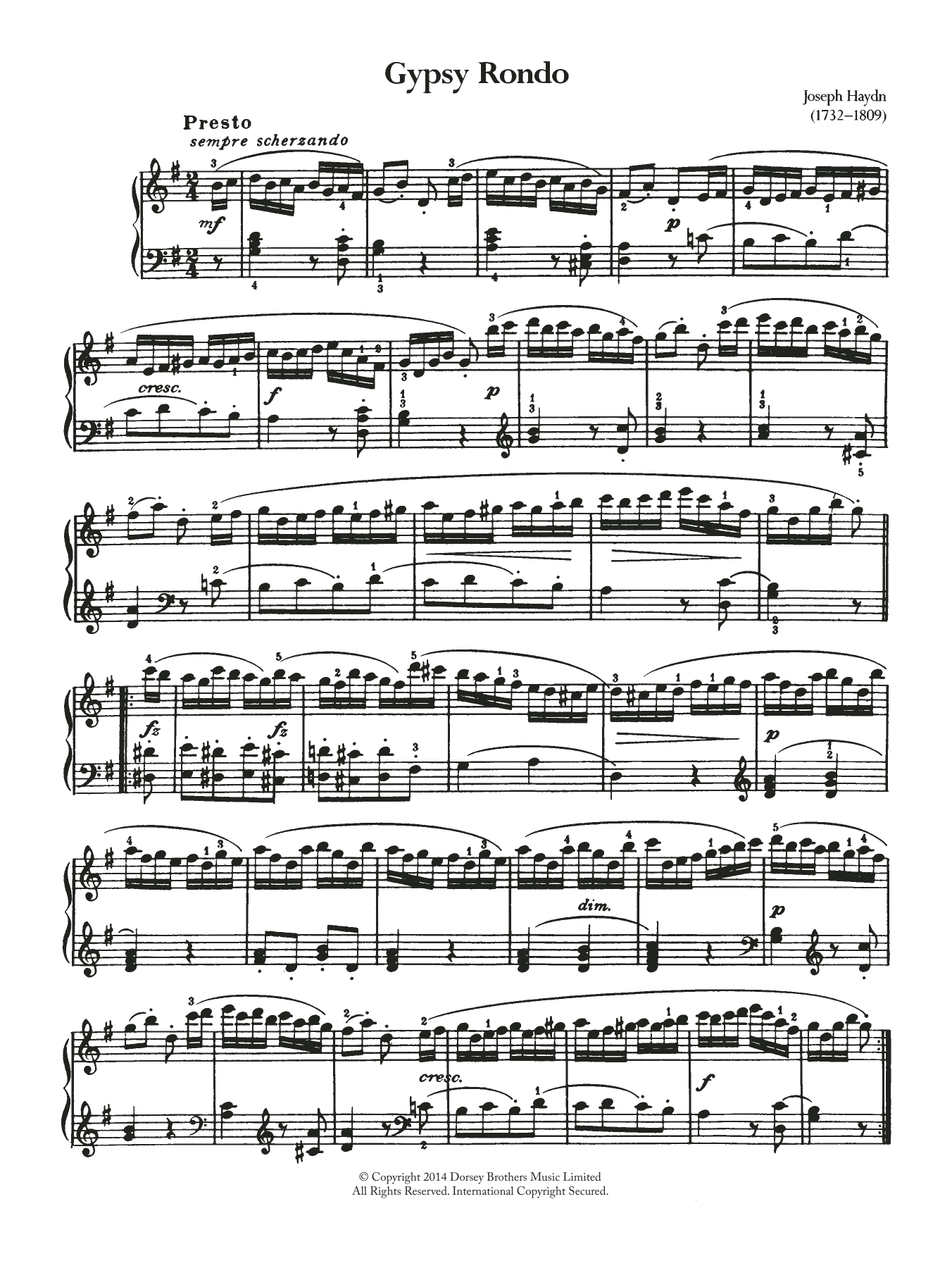 Franz Joseph Haydn Gypsy Rondo sheet music notes and chords arranged for Easy Guitar Tab