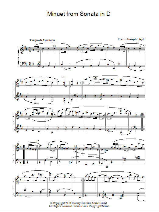Franz Joseph Haydn Minuet From Sonata In D sheet music notes and chords arranged for Piano Solo