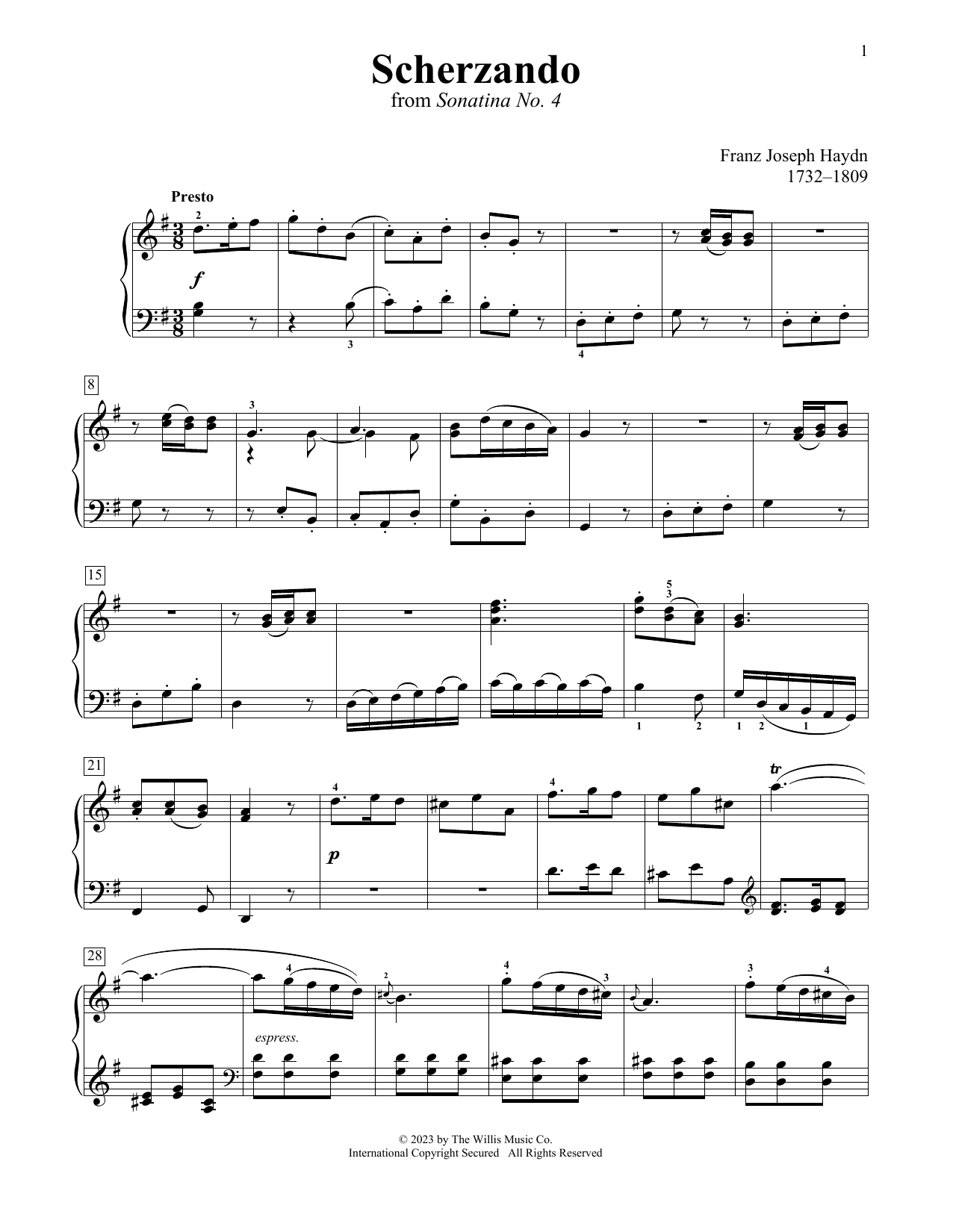 Franz Joseph Haydn Scherzando sheet music notes and chords arranged for Educational Piano