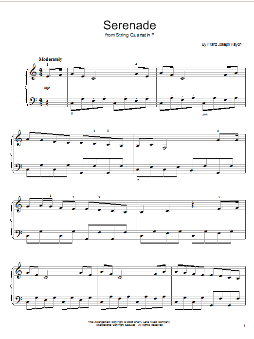 Franz Joseph Haydn Serenade From String Quartet in F sheet music notes and chords arranged for Easy Piano