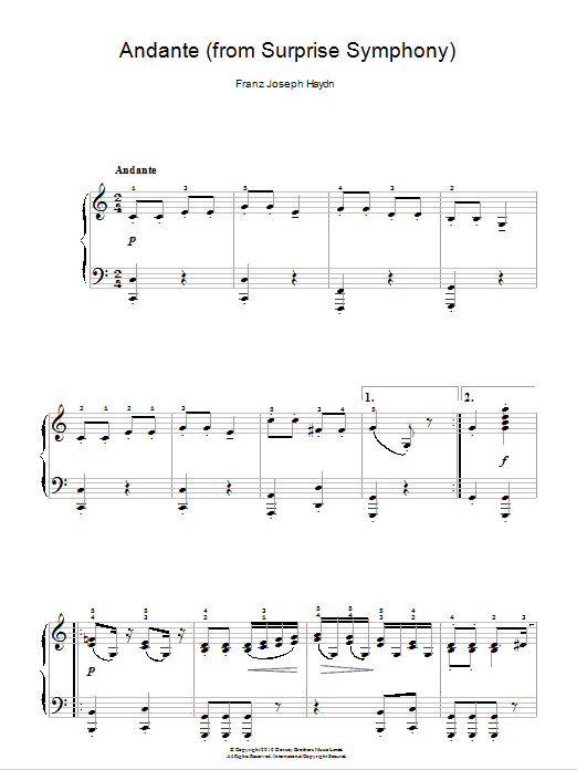 Franz Joseph Haydn Symphony No.94 ‘Surprise' (2nd Movement) sheet music notes and chords arranged for Easy Piano