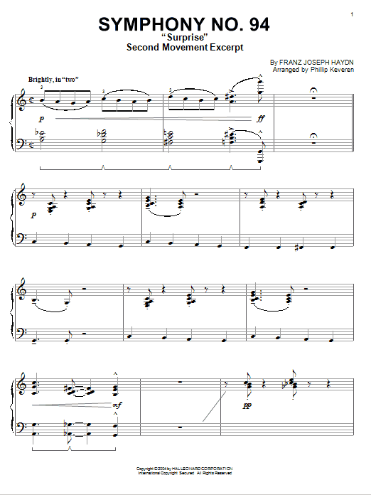 Franz Joseph Haydn The Surprise Symphony [Jazz version] (arr. Phillip Keveren) sheet music notes and chords arranged for Piano Solo