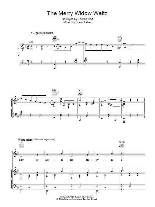 Franz Lehar The Merry Widow Waltz sheet music notes and chords arranged for Lead Sheet / Fake Book