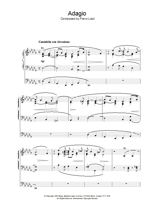 Franz Liszt Adagio sheet music notes and chords arranged for Organ