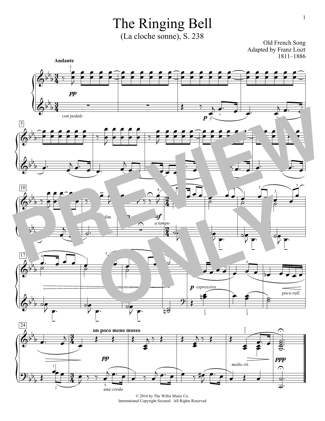 Franz Liszt (adapt.) The Ringing Bell (La cloche sonne), S. 238 sheet music notes and chords arranged for Educational Piano