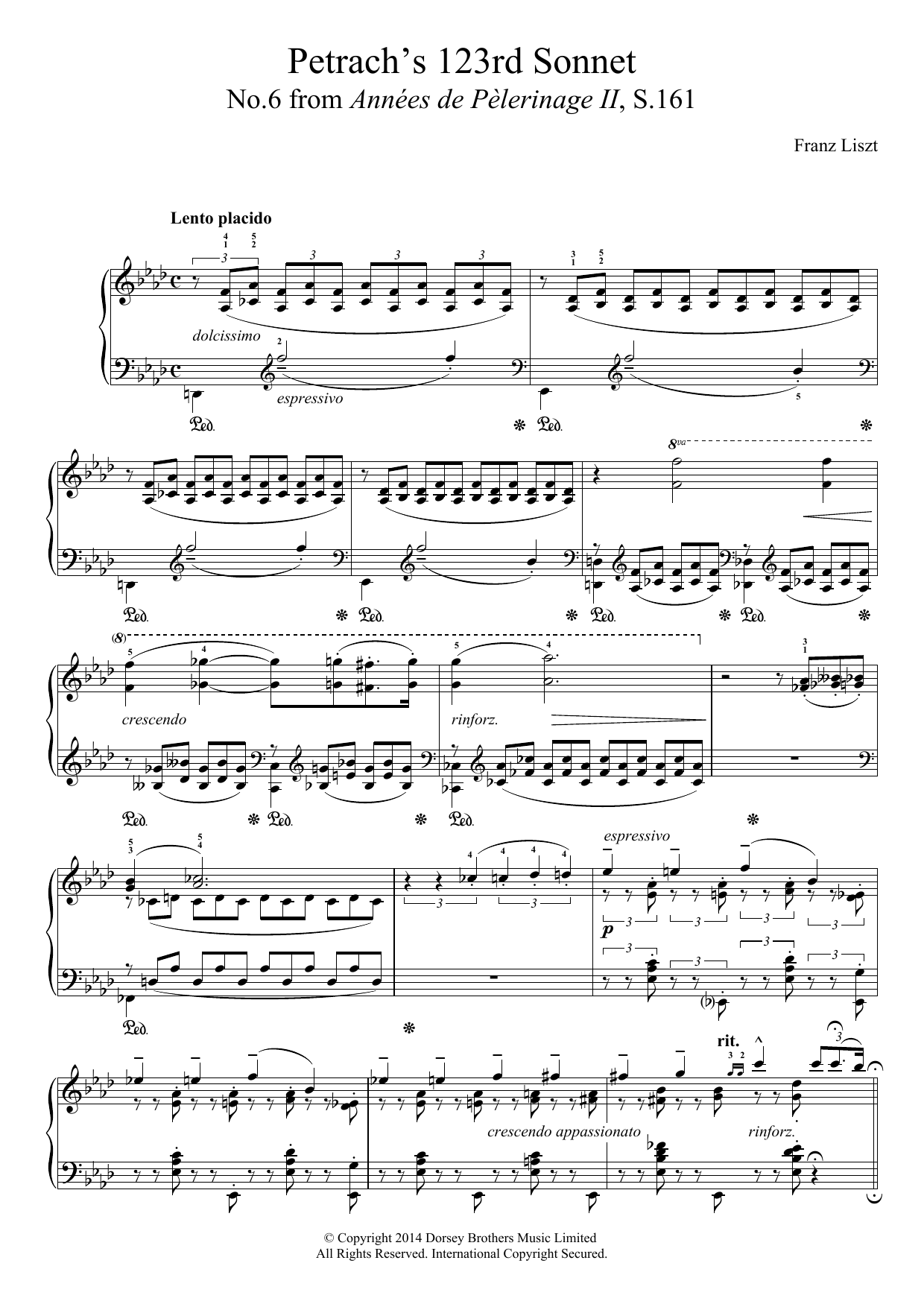 Franz Liszt Annees De Pelerinage II, No.6: Petrarch's 123rd Sonnet sheet music notes and chords arranged for Piano Solo