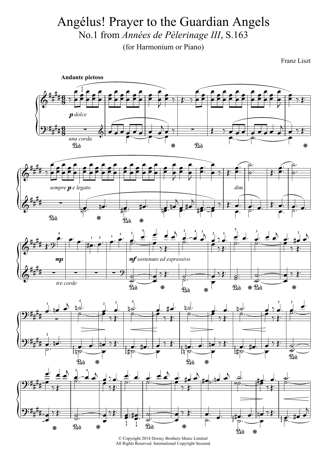 Franz Liszt Annees De Pelerinage III, No.1: Angelus! Prayer To The Guardian Angels sheet music notes and chords arranged for Piano Solo