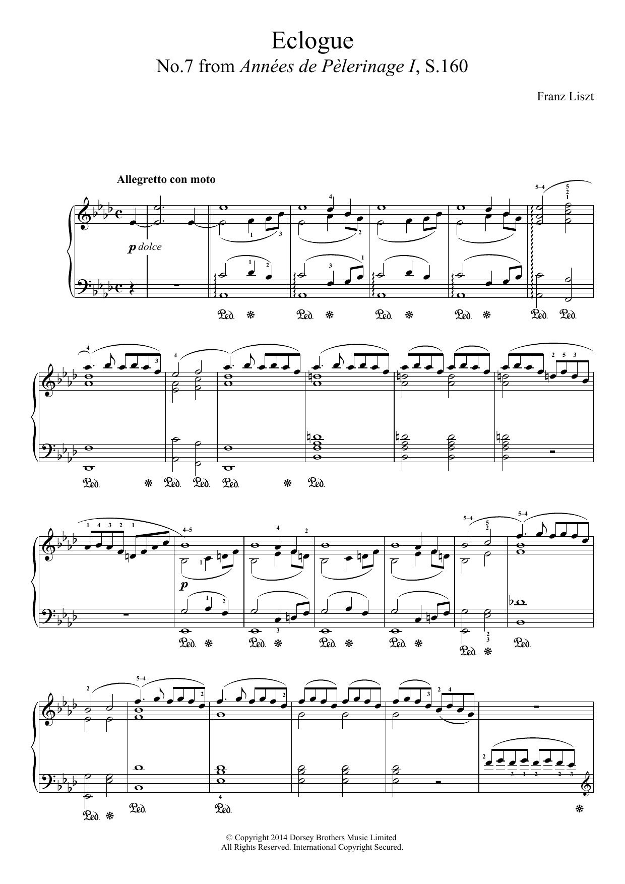 Franz Liszt Annees De Pelerinage, No.7: Eclogue sheet music notes and chords arranged for Piano Solo