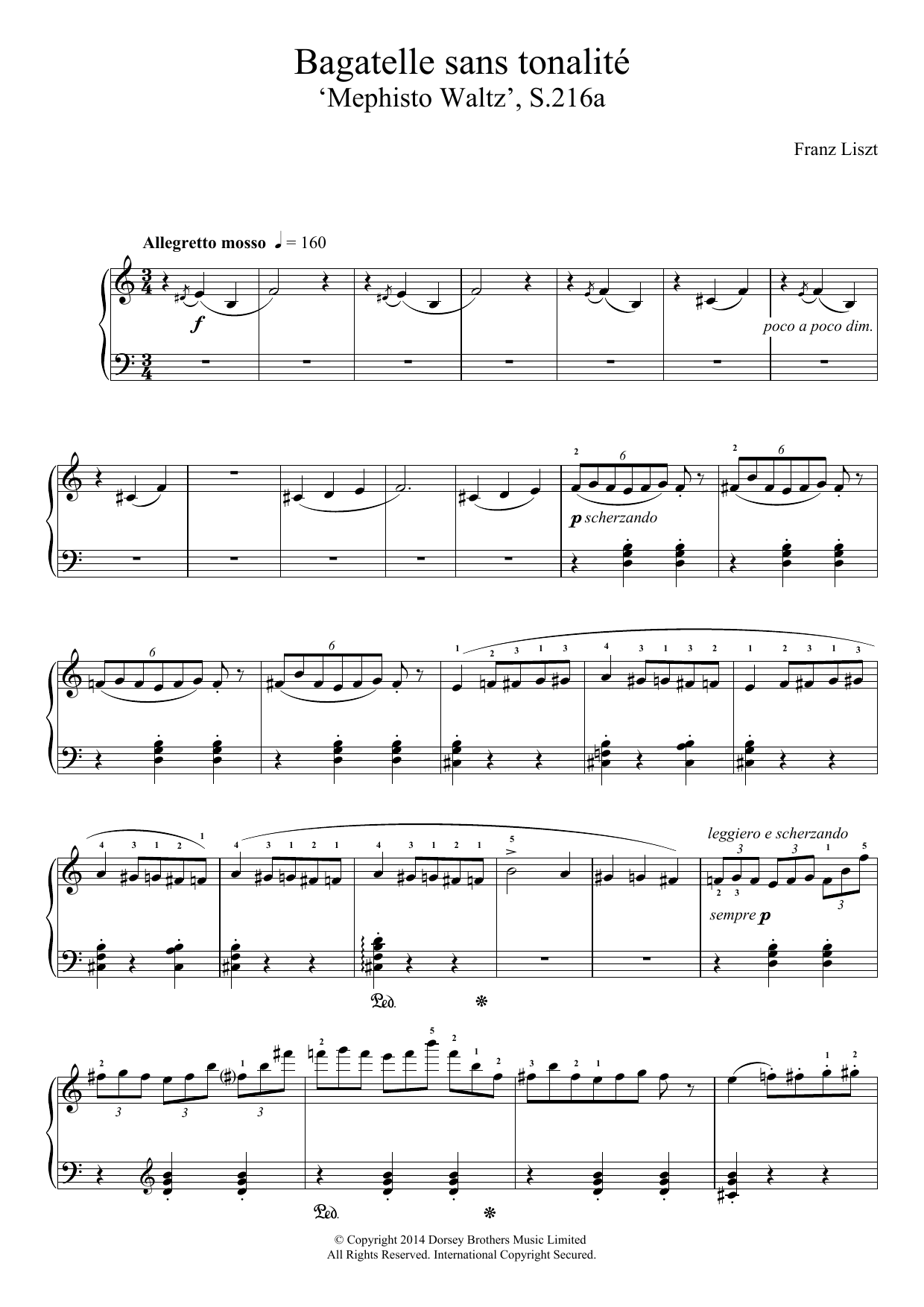 Franz Liszt Bagatelle Sans Tonalite (Fourth Mephisto Waltz) sheet music notes and chords arranged for Piano Solo