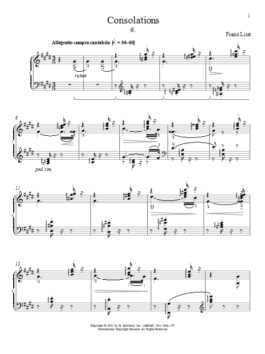 Franz Liszt Consolation No. 6 sheet music notes and chords arranged for Piano Solo