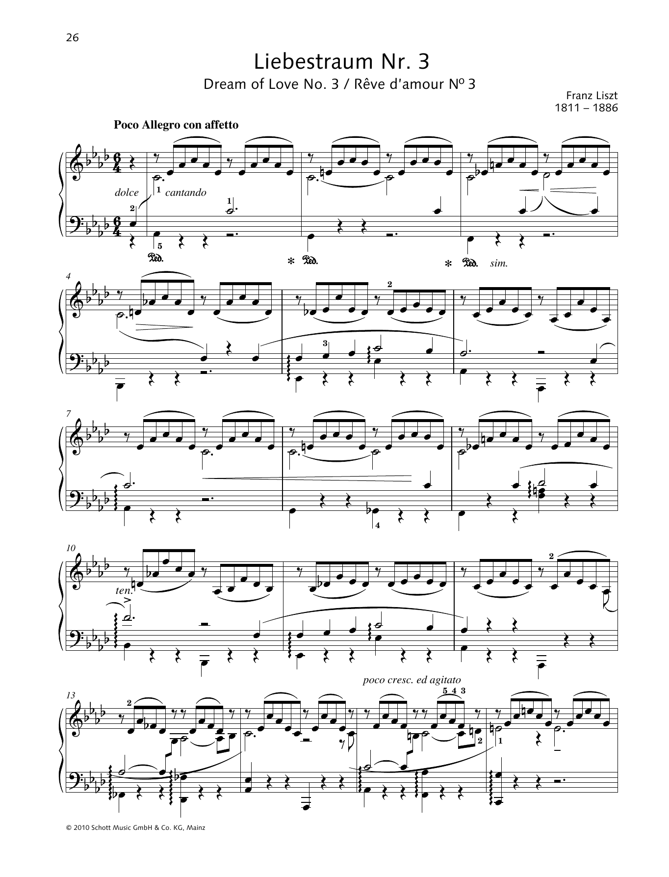 Franz Liszt Dream of Love No. 3 sheet music notes and chords arranged for Piano Solo
