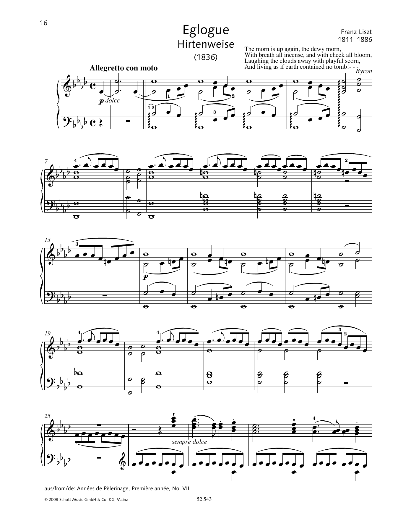 Franz Liszt Eglogue (Hirtenweise) sheet music notes and chords arranged for Piano Solo
