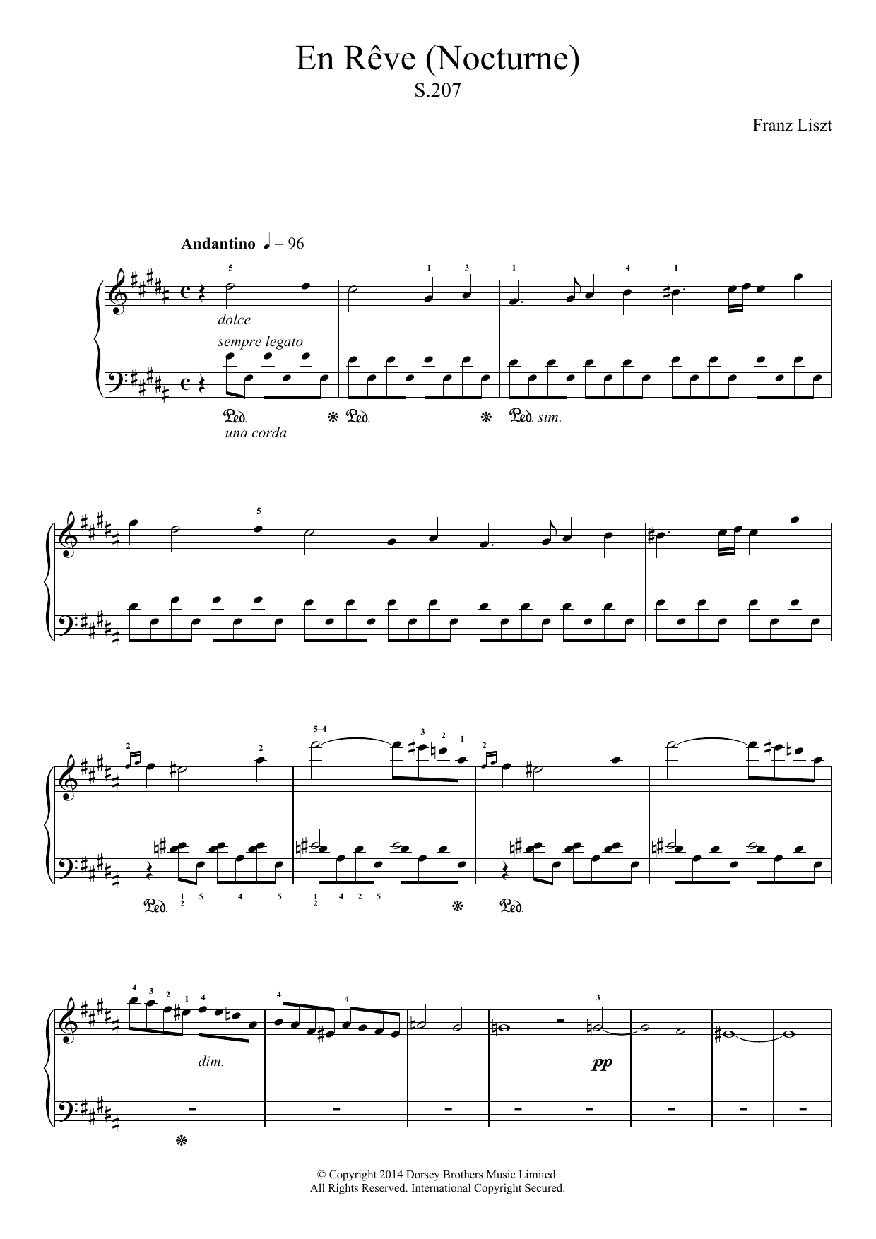 Franz Liszt En Reve (Nocturne) sheet music notes and chords arranged for Piano Solo