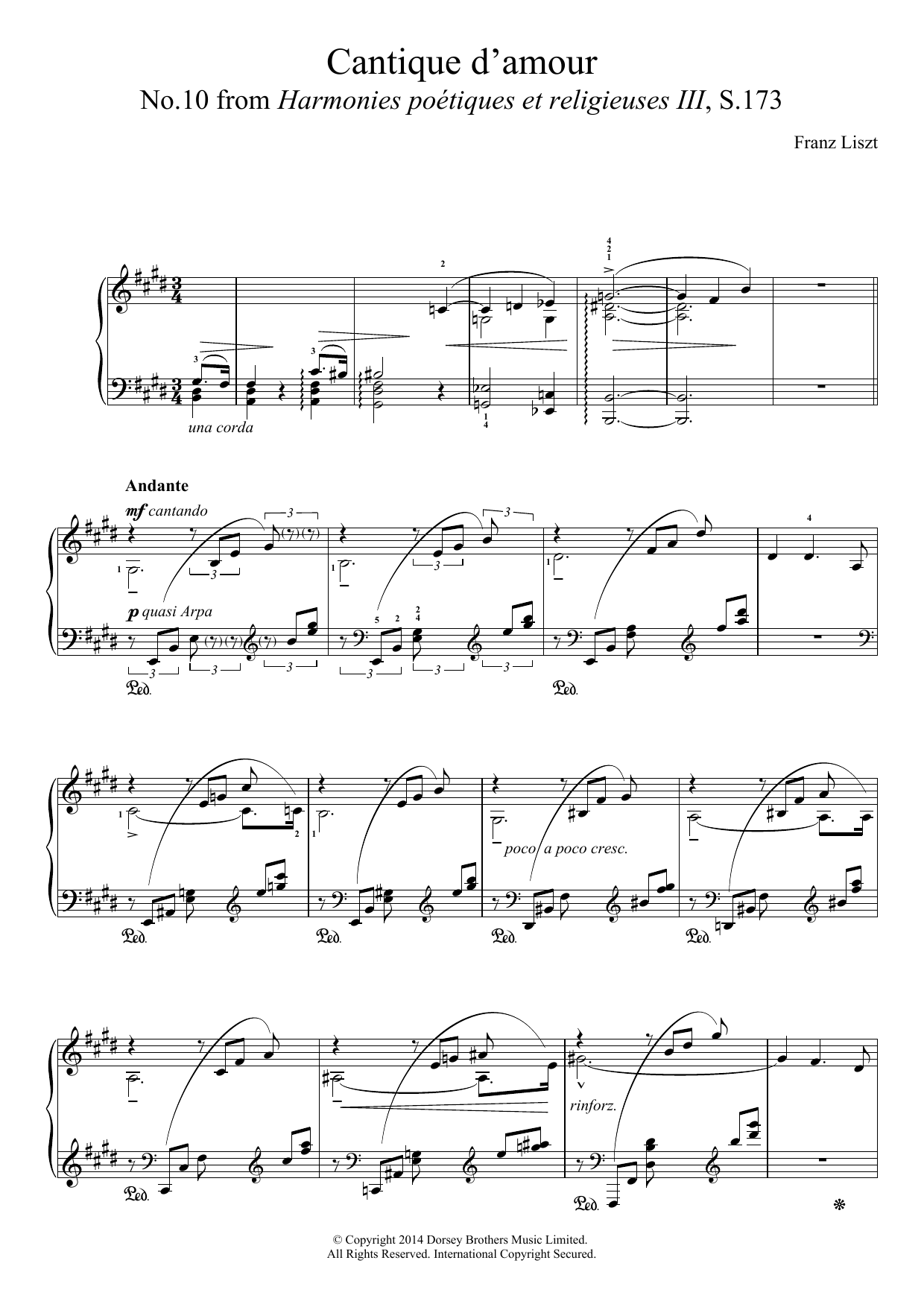 Franz Liszt Harmonies Poétiques Et Réligieuses For Piano No.10: Cantique D'amour sheet music notes and chords arranged for Piano Solo