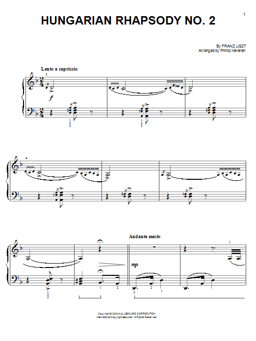 Franz Liszt Hungarian Rhapsody No. 2 (from Who Framed Roger Rabbit) (arr. Phillip Keveren) sheet music notes and chords arranged for Easy Piano