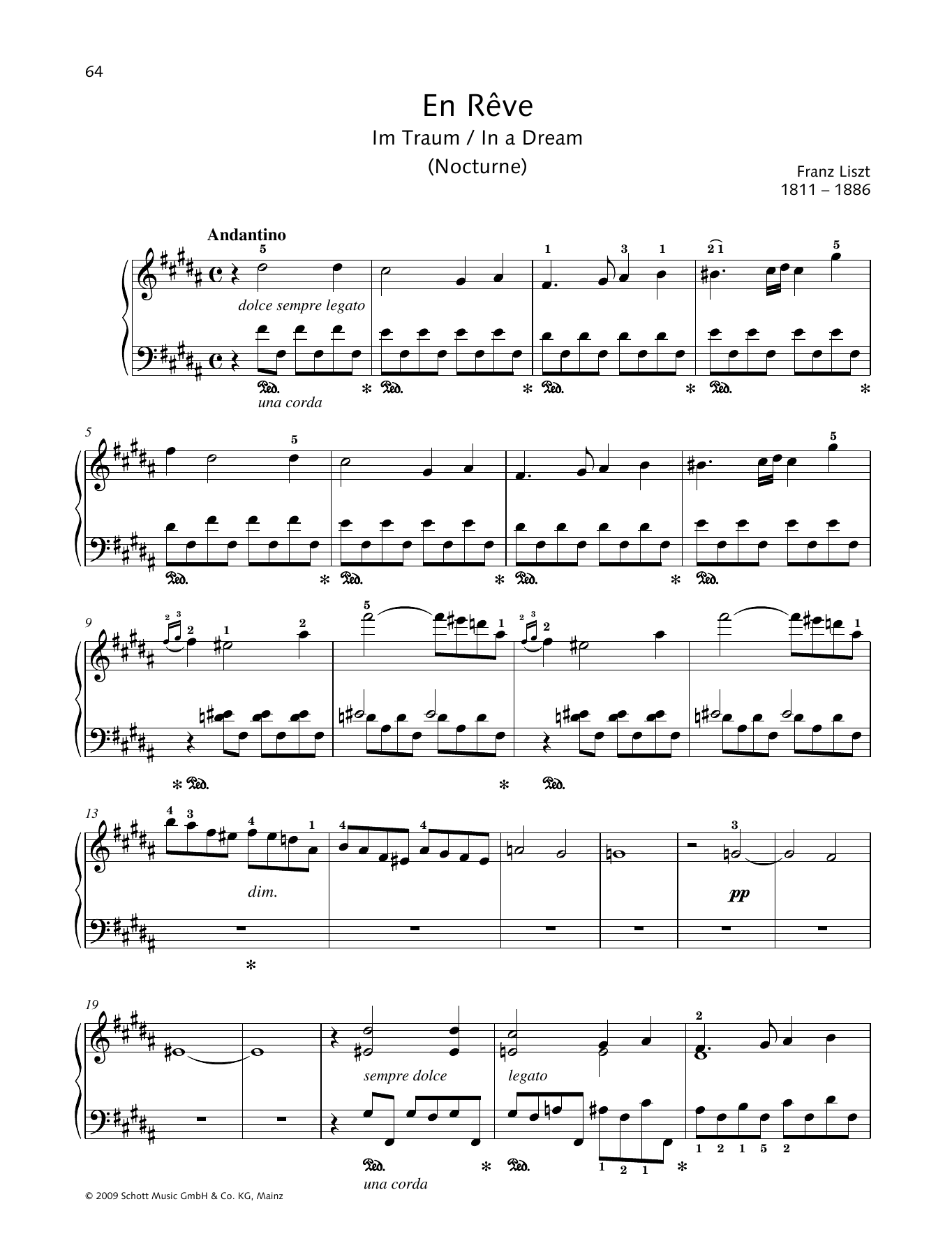Franz Liszt In a Dream sheet music notes and chords arranged for Piano Solo