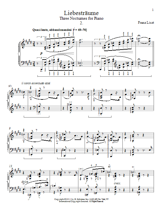 Franz Liszt Libestraum No. 2 sheet music notes and chords arranged for Piano Solo