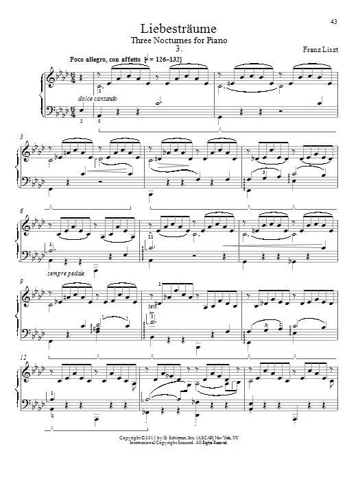 Franz Liszt Libestraum No. 3 sheet music notes and chords arranged for Piano Solo