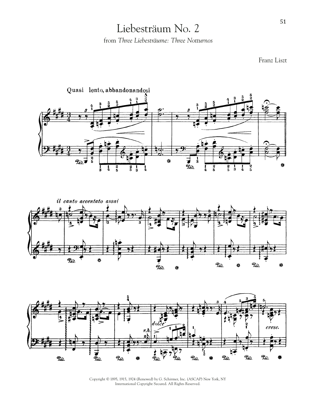 Franz Liszt Liebestraum No. 2 In E-Flat Major sheet music notes and chords arranged for Piano Solo